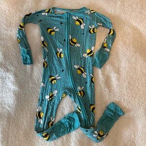 Little Sleepies Kids Bamboo Pajamas, Teal Bee Print Footie, Size 2T